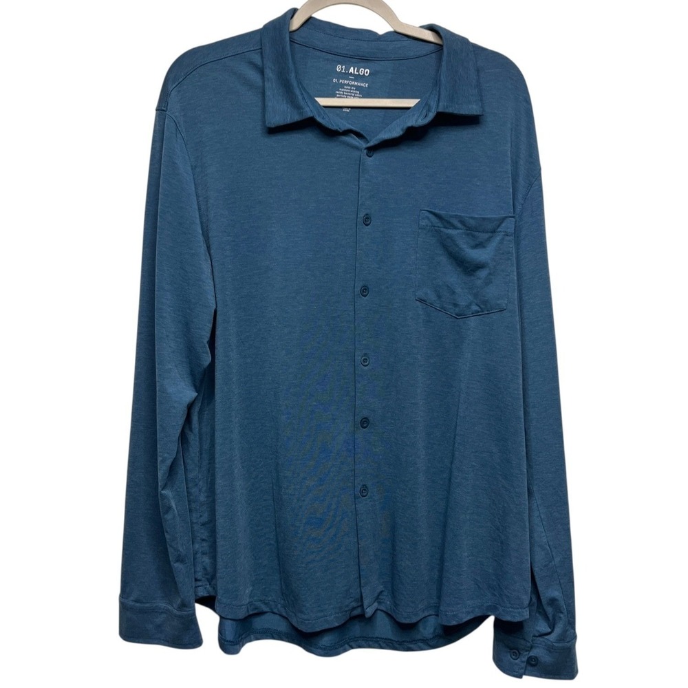 01.Algo Performance Shirt XL Stretch Button-Up Blue Teal  Long Sleeve‎